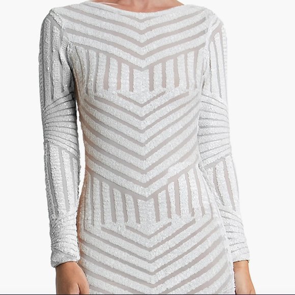 Dress the Population Emery Sequined Bodycon Dress White XL - Picture 1 of 6